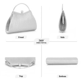 SUKUTU Women's Clutch Evening Bag Pleated Wedding Rhinestone Handbag Silk Shoulder Bag for Party, silver, standard size