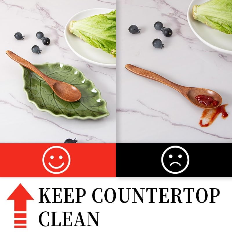 YumiPLUS Ceramic Leaf Spoon rest for Cooking, Cute Green Spoon