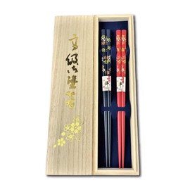 Premium Japanese Chopsticks Reusable 2prs Set [ Made in Japan ] Traditional Lacquer Art Wooden Chopsticks A (Floret NV/RD(2KR010))