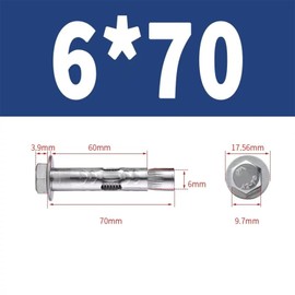 M6*70MM Expansion Bolts in 5 Packs,Expansion Screw Bolts,Heavy Duty Fixing Anchor,Stainless Steel Hex Expansion Screws