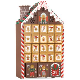 BRUBAKER Advent Calendar - Wooden Gingerbread House with 4 LED Lights - 10.3 x 1