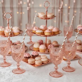 Decoraparty 10 Cannucce in Carta Oro Rosa e Bianche h 19,5 cm, per Festa Compleanno, Party, Eventi, Bevande, Drink, Cocktail, Eleganti, Rose Gold Straws - Altezza 19,5 cm