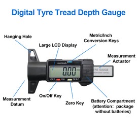 DOETYD Digital Tyre Tread Depth Gauge UK 0-25mm/0-1Inch Portable Tire Tread Depth Checker Tread Depth Measuring Tool with Clear LCD Display for Cars, Vans, Trucks Measuring Wheel