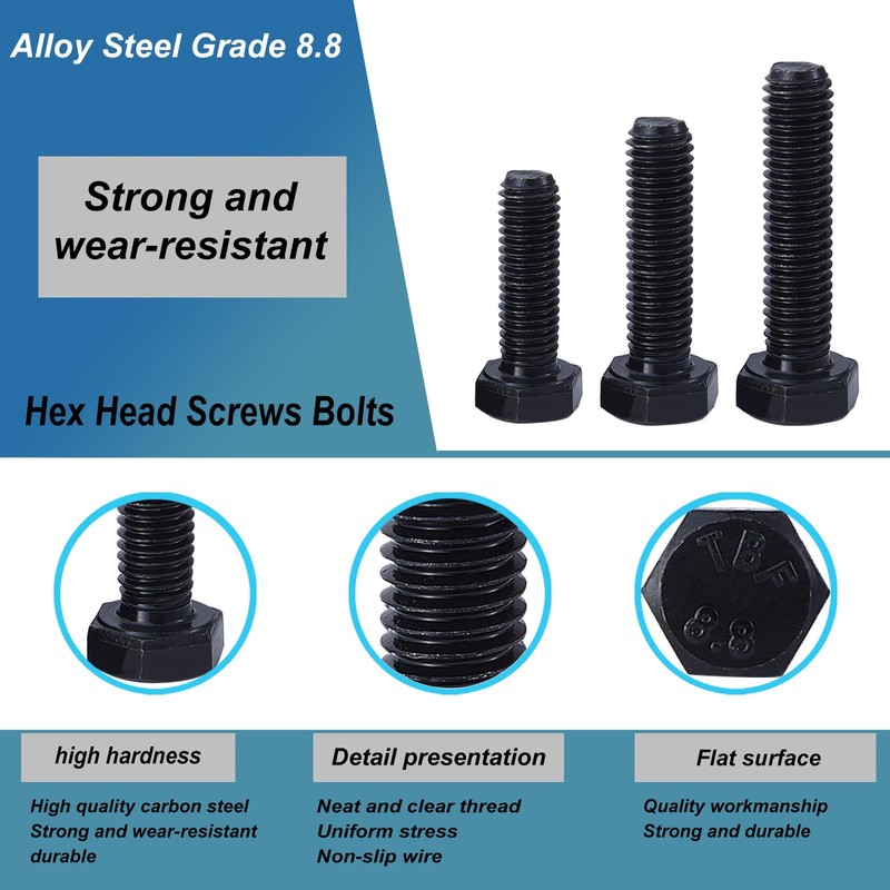 Joamang M8 x 60mm 65mm 70mm 75mm 80mm Hex Bolts,