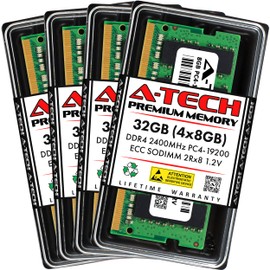 A-Tech 32GB Kit (4x8GB) DDR4 2400MHz PC4-19200 ECC SODIMM 2Rx8 Dual Rank 1.2V 260-Pin RAM Memory Upgrade Modules for Microserver, Workstation, and Networking Platforms