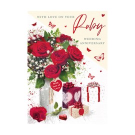 40th Ruby Wedding Anniversary Card, With Love on Your Ruby Wedding, Made in the UK
