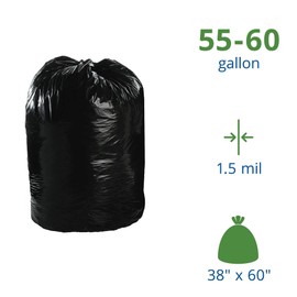 Stout by Envision 55-60 Gallon Heavy Duty Total Recycled Content (TRC) Trash Bags, XX-Heavy 1.5 Mil Plastic, 30% PCM, 100 Bags, 38"x60" (T3860B15)