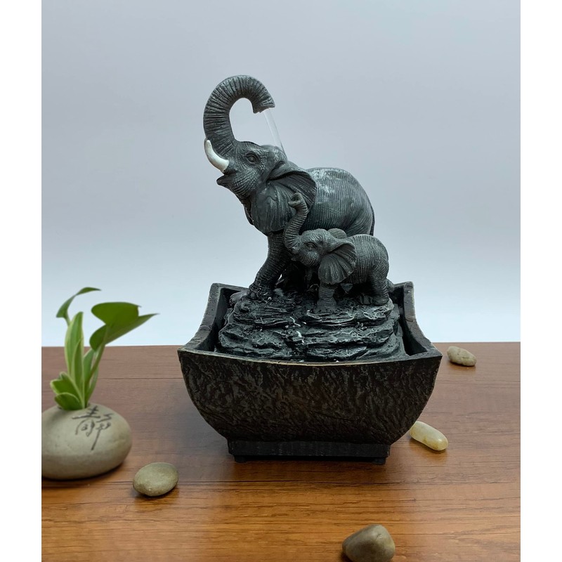 Nature's Mark 7.5" Playing Elephant & Baby Elephant Tabletop Water
