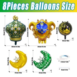 8 Pcs Mubarak Balloons Ramadan Decorations Mubarak Eid Kareem Muslim Foil Balloons Party Supplies Ramadan Decorations for Home