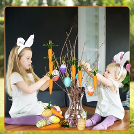 Easter Egg Ornaments and Carrot Hanging Ornaments Set Include 12 Pcs Colorful Spring Easter Hanging Egg 12 Pcs Premium Foam Glitter Artificial Carrots Easter Tree Decorations Home Party DIY Crafts