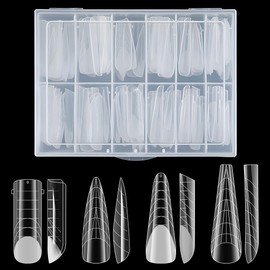 ZEYACHAN 96 Pieces Nail Capsules Nail Extension Set 4 Models False Nails UV Gel Nail Extension Manicure Double Model with Scale (12 Sizes)