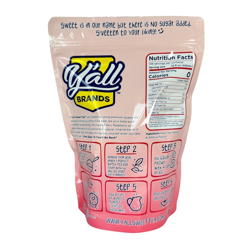 Y'all Sweet Tea - Raspberry Flavored Iced Tea Bags One