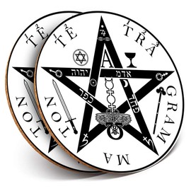 Destination Vinyl ltd 2 x MDF Glossy Top Coasters Round - Pentagram Gram Ma Ton God Greek 10452