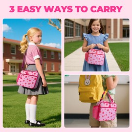 Dailyice Kids Lunch Box Kids Lunch Bag for Girls Boys, Insulated Lunch Bag for Men with Shoulder Strap, Small Lunchbox for Girls School Travel Picnic (Pink, Strawberry)