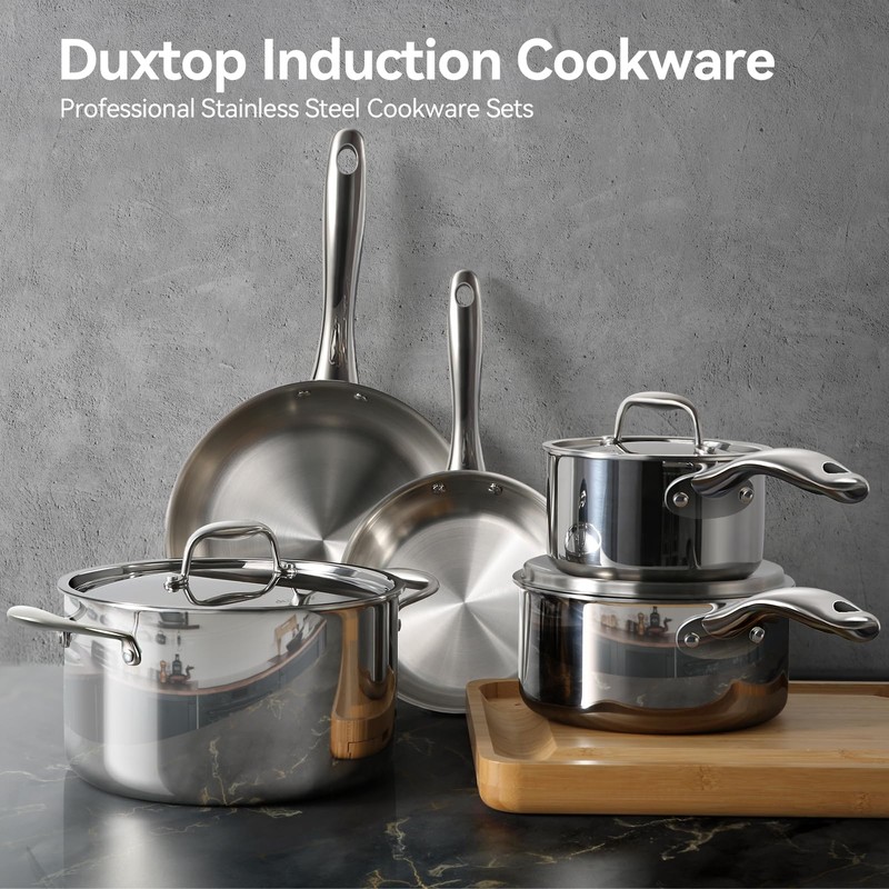 Duxtop Whole-Clad Tri-Ply Stainless Steel Induction Cookware Set, 9PC Kitchen