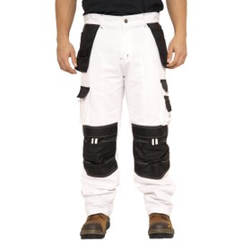 SSS White Pants for Men Construction Decorators Painters Pants Relaxed Fit Double Knee Work Utility Trousers Holster Pockets