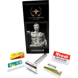 Roman Empire Shaving® Augustus Safety Razor - Elegant Safety Razor for Men and Women - Wet Razor Set Including 20 Razor Blades from Astra, Derby, Shark, Treet - Razor Set
