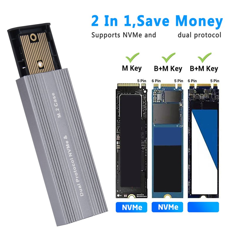 M.2 Nvme PCIE NGFF SATA SSD Enclosure Type C Port