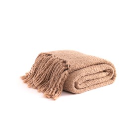 YnM Basketweave Chunky Knit Throw, Solid Neutral Vibe Textured Blanket with Tassel for Home Decor, 50 x 60 in, Beige