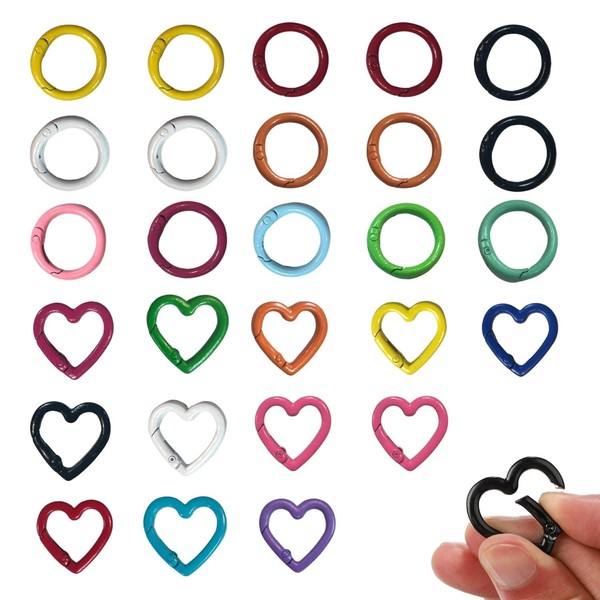 Lyivisk Pack of 27 Colourful Carabiner Round Heart Mini Key
