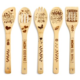 Mothers Day Gifts - Gifts for Mom,Mothers Day Gift Basket,Mothers Day Decorations,Birthday Gifts for Mom,Mother Day Gift Ideas,5 Pcs Wooden Spoons for Cooking