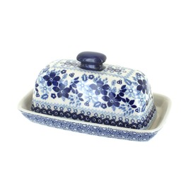 Blue Rose Polish Pottery Vintage Blue Daisy Butter Dish