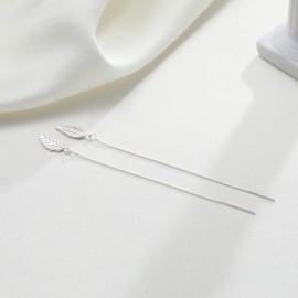 Chopsticks Pull-Through Earrings Hanging Silver 925 Rose Gold for Women Cubic Zirconia Earrings Long Tassels Threader Earrings with Triangle/Circle/Diamond Pendant, Sterling Silver