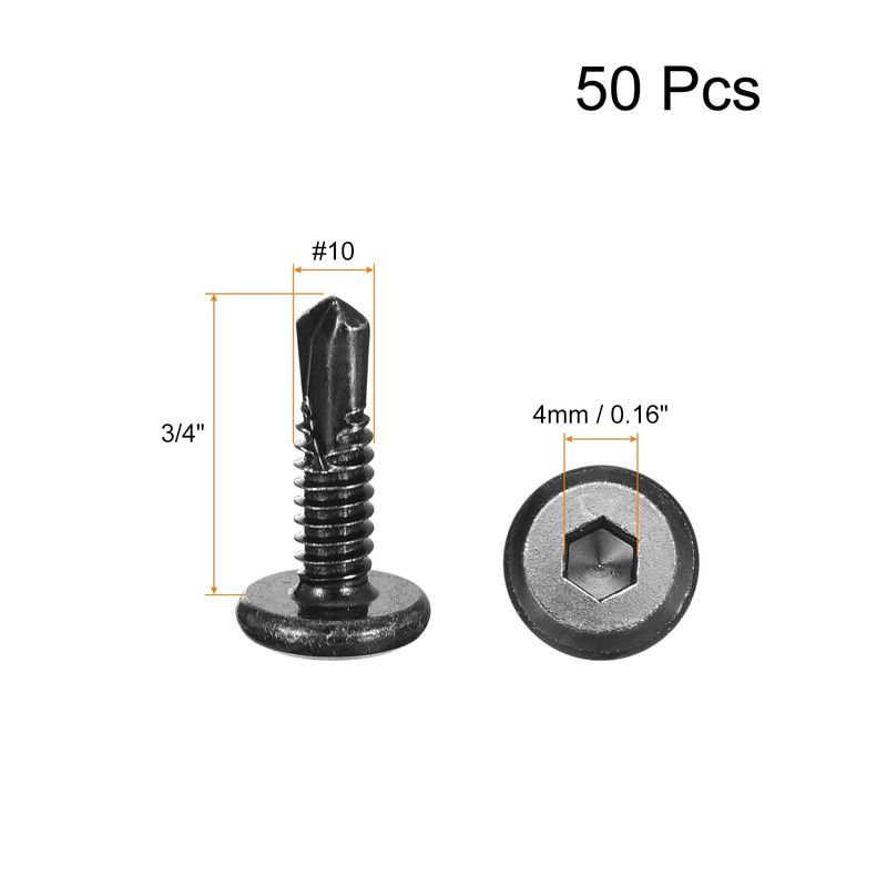 sourcing map Hex Socket Self Tapping Screws, 10 x 3/4"