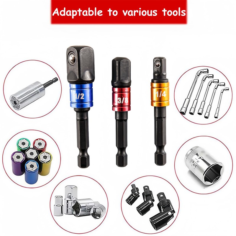 ​​3PCS Impact Driver Socket Adapter Set - 1/4" 3/8" 1/2"