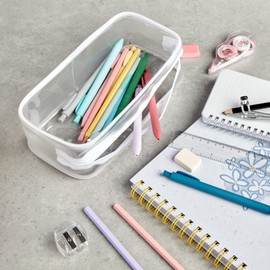 Soul Projekt Large Clear Pencil Case White, Make Up Travel Bag, Portable PVC Pouch Organizer for Students, Exam, Office, Art, School Supplies, Women, Girls, Boys, Cosmetic Toiletry Bag