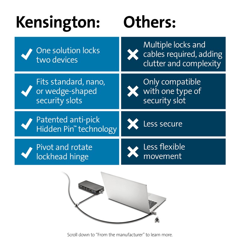 Kensington Universal 3-in-1 Keyed Cable Lock - Twin Lockheads for