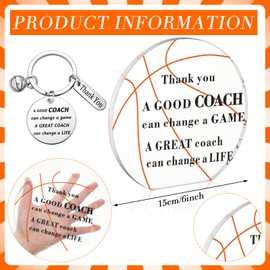 Ecation 2 Pcs Acrylic Thank You Coach Gifts Acrylic Sign Ball Theme Keychain Appreciation Inspirational Office Coworker Gift(Basketball)