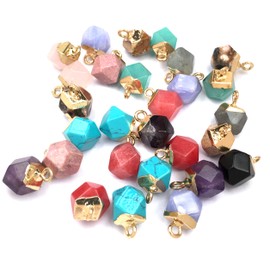 Zotoone Natural Stone Pendants,Faceted Semi Precious Stone Charms Jade Turquoise Agate Crystal Quartz Beads for DIY Bracelet Necklace Jewelry Making Gift (Mix Style 10pcs)