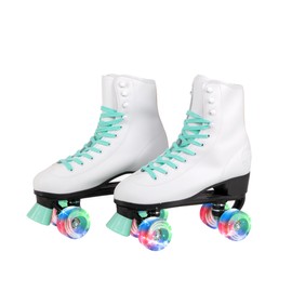 C SEVEN C7skates Quad Roller Skates | Retro Design (Mint w LED, Women's 6 / Youth 5 / Men's 5)