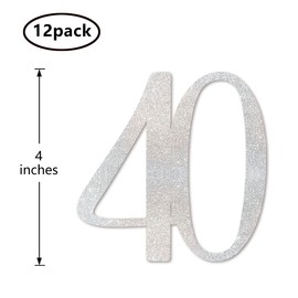 Silver Glitter 40th Birthday Centerpiece Sticks, 12-Pack Number 40 Table Topper Anniversary Party Decorations