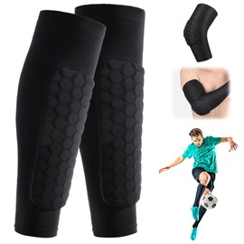 Moorstdel 1 Pair of Children shin Pads and 1 Piece Arm Protector for Soccer, Sports shin Protection for Children, for Soccer, Calf Protection Basketball, Cycling, Climbing (XS, Black)