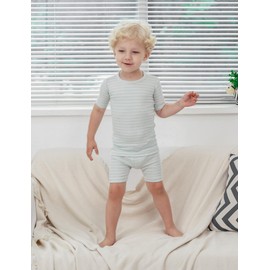 AVAUMA Toddler Pajamas 6M-10Y Stripe Pattern Baby Boys Girls Pjs Set Kids Snug fit Ribbed Sleepwear For Daily Life Style (Mint+Sky 4T) (2Pack-Short)
