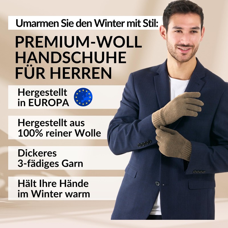 LOVARZI Men's Wool Gloves - Winter Gloves for Men, brown