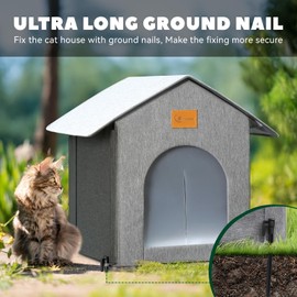 Siedihit Siedihit Outdoor Cat House Feral Cat Shelter,Outside Waterproof Cat House for Outdoor/Indoor Cats, Insulated Cat Bed for All Seasons with Cozy Cushion Easy to Assemble (Grey, Floor Spike Style)