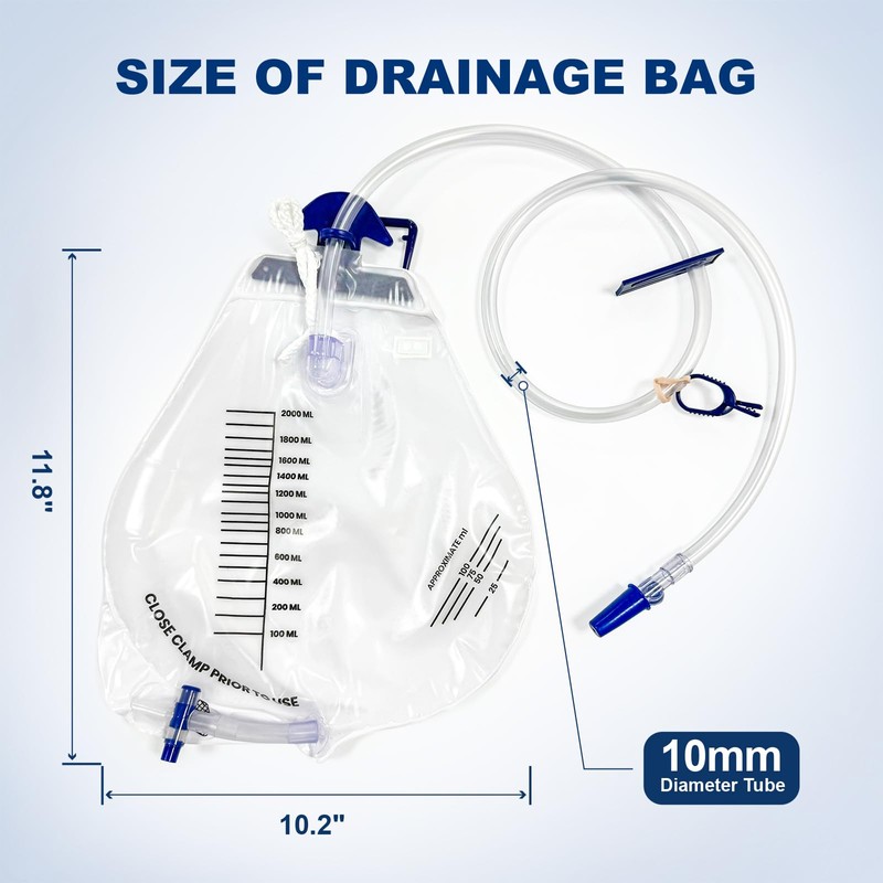 2000ml Urine Drainage Bags, 6 Pcs Catheter Bags with Anti-Reflux