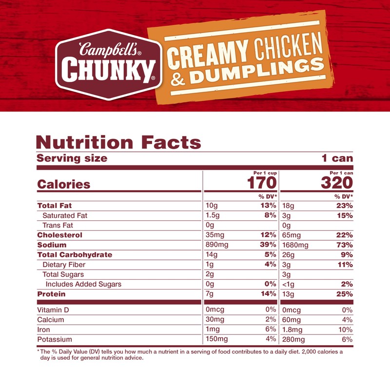 Campbell's Chunky Soup, Creamy Chicken and Dumplings Soup, 16.3 Oz