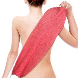 Migliore Wear Back Scrubber for Shower, Double Layer/Side Back Shower Scrubber with Handles for Men & Women, Deep Exfoliating Back Washer/Natural Body Exfoliator Bath Scrub Loofah