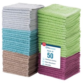 Simpli-Magic Cotton Washcloths and Cleaning Cloths, Multi Color, 50 Pack, Size: 12" x 12"