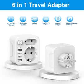 ZENIJUST ZENIJUST Mehrfachsteckdose mit USB, Steckdosenadapter(4000W 16A) mit 2 USB A und 2 USB C(5V/3.4A), Doppelstecker fr Steckdose, Energiesparschalter zum Stromsparen, Mehrfachstecker fr Zuhause, Reise