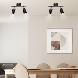 Topyond Track Lighting Kit, LED Track Lights, 2-Light Ceiling Fixture with 90 Rotatable Heads, Ceiling Spotlight GU10 Bulb for Kitchen and Home Lighting