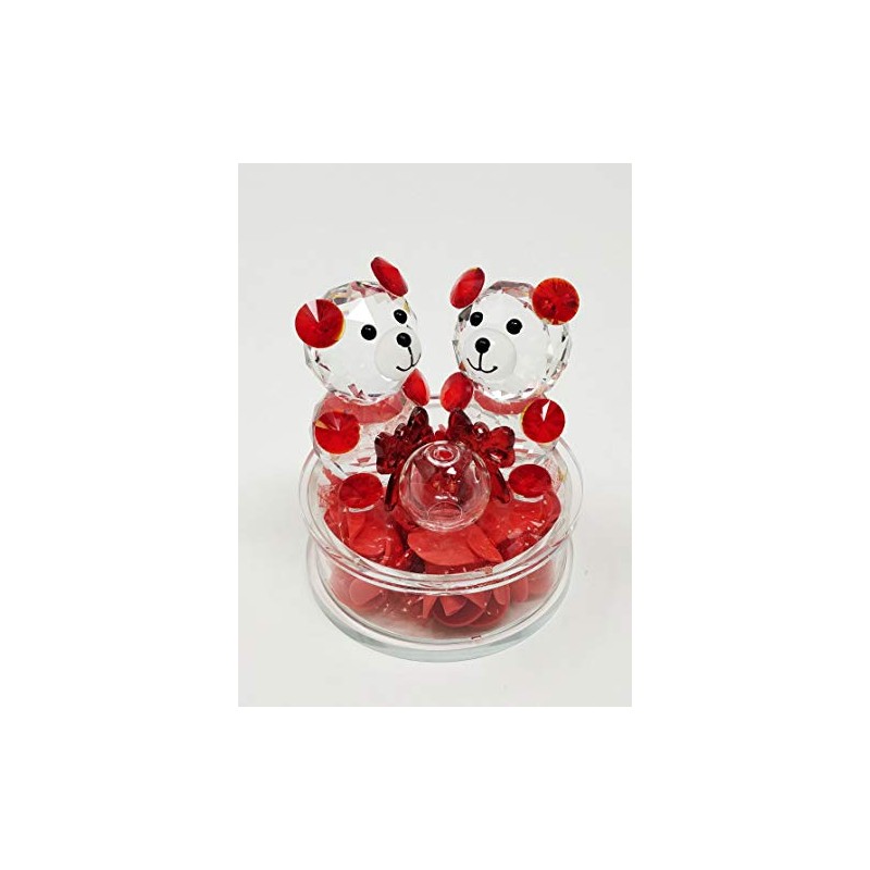 Teddy Bear Couple Glass Crystal Ornament - Red Colour HG19077