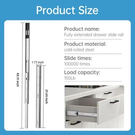 22 Inch Heavy Duty Soft Close Drawer Slides (1 Pair)，Metal Heavy Duty Ball Bearing and Full Extension Cabinet Drawer Slides - 200 LB Capacity, Made of Cold-Rolled Steel