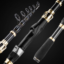 PLUSINNO Fishing Rod and Reel Combos Carbon Fiber Telescopic Fishing Rod with Reel Combo Sea Saltwater Freshwater Kit Elite Hunter Single Fishing Rod(No Reel &Lure), 2.1m 6.89FT