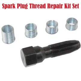 Spark Plug Repair Kit, Carbon Steel Spark Plug Re-thread Tools with 4 Spark Plug Inserts for 14mm Sparking Plugs Repair