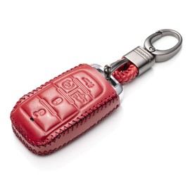 Vitodeco Genuine Leather Smart Key Fob Case Cover Protector Compatible with RAM 1500, RAM 2500, RAM 3500 2019-2025 (5-Button with Suspension, Red)